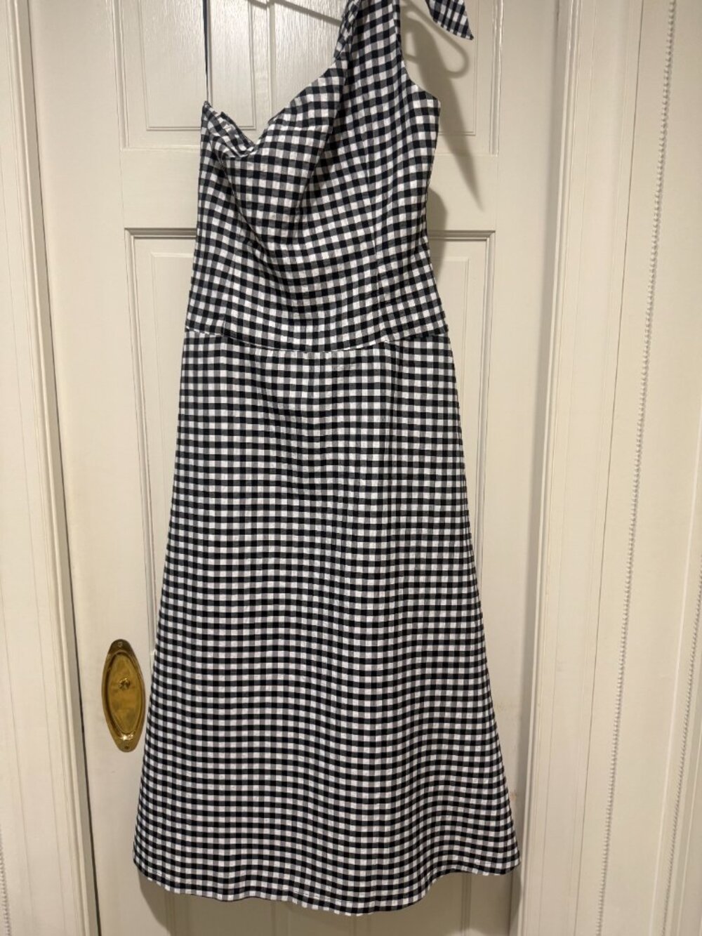 NWT Anthropologie One-Shoulder Gingham Midi Dress - Medium POCKETS! - Picture 5 of 8